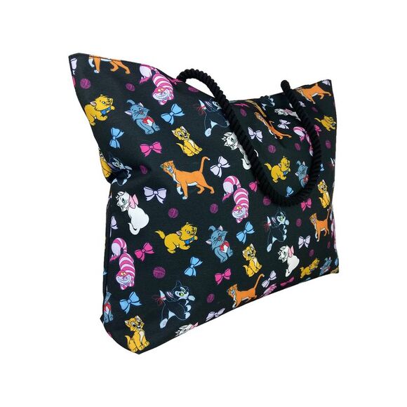 Disney Cats Tote Bag Travel Beach Carry-on Cheshire Figaro Rope Handle Black - Picture 6 of 8